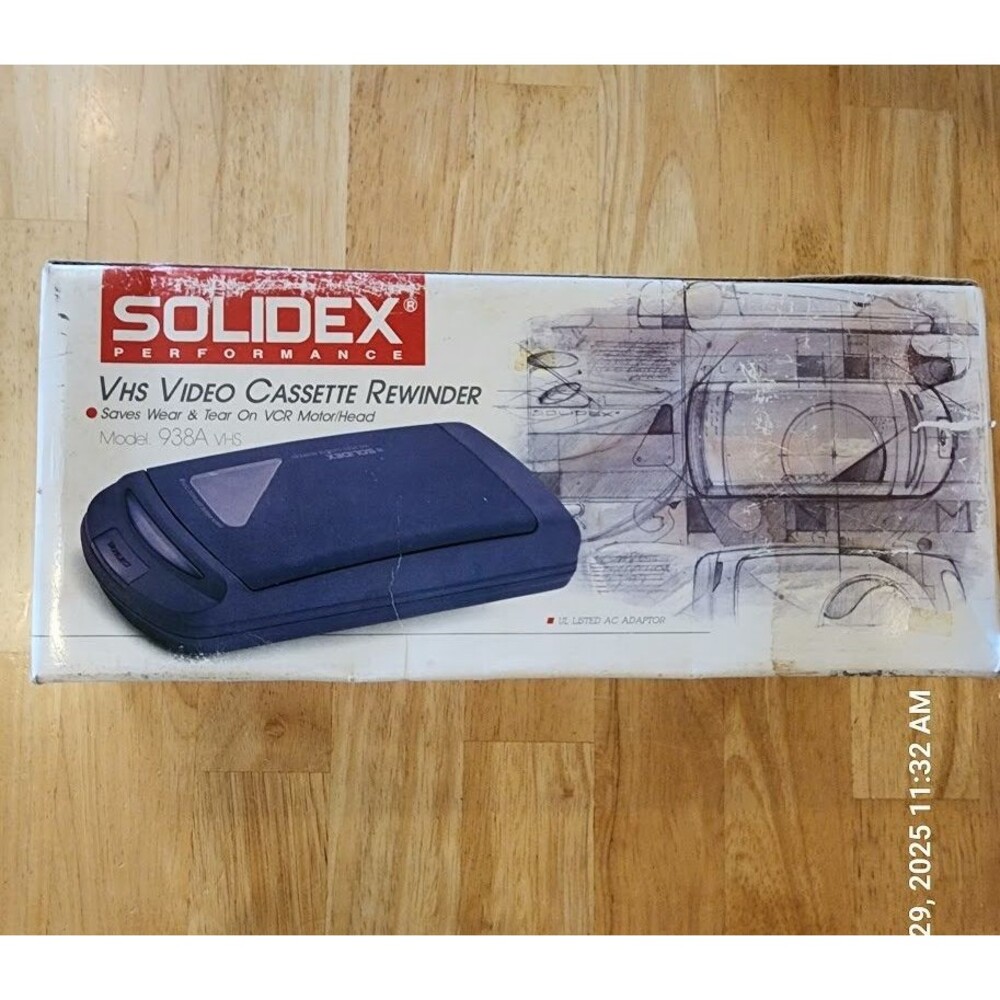 Solidex Video Cassette Rewinder NEW Open Box Complete Charger Model 938A Vintage
